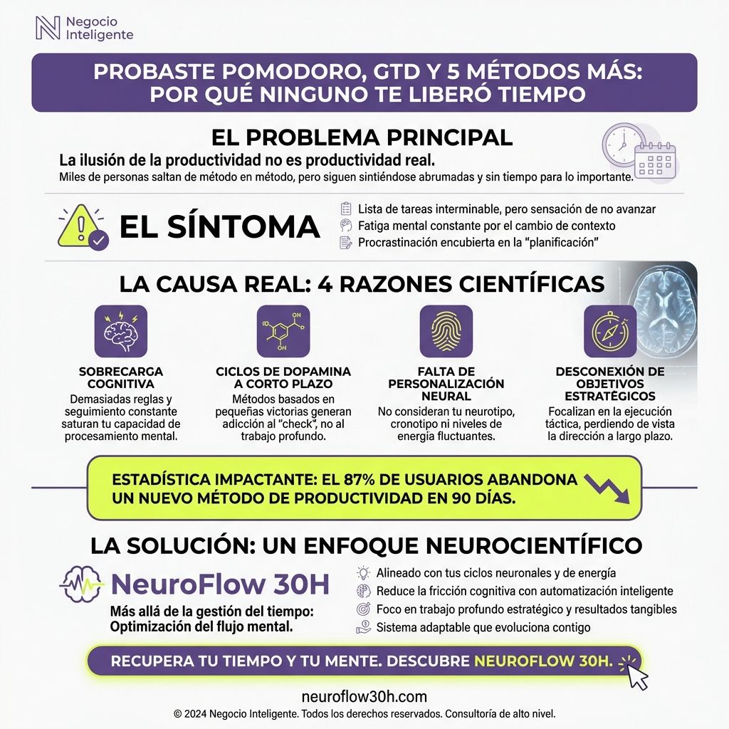 Infografía: Por Qué los Métodos de Productividad No Funcionan para Emprendedores (Y Qué Sí Funciona)