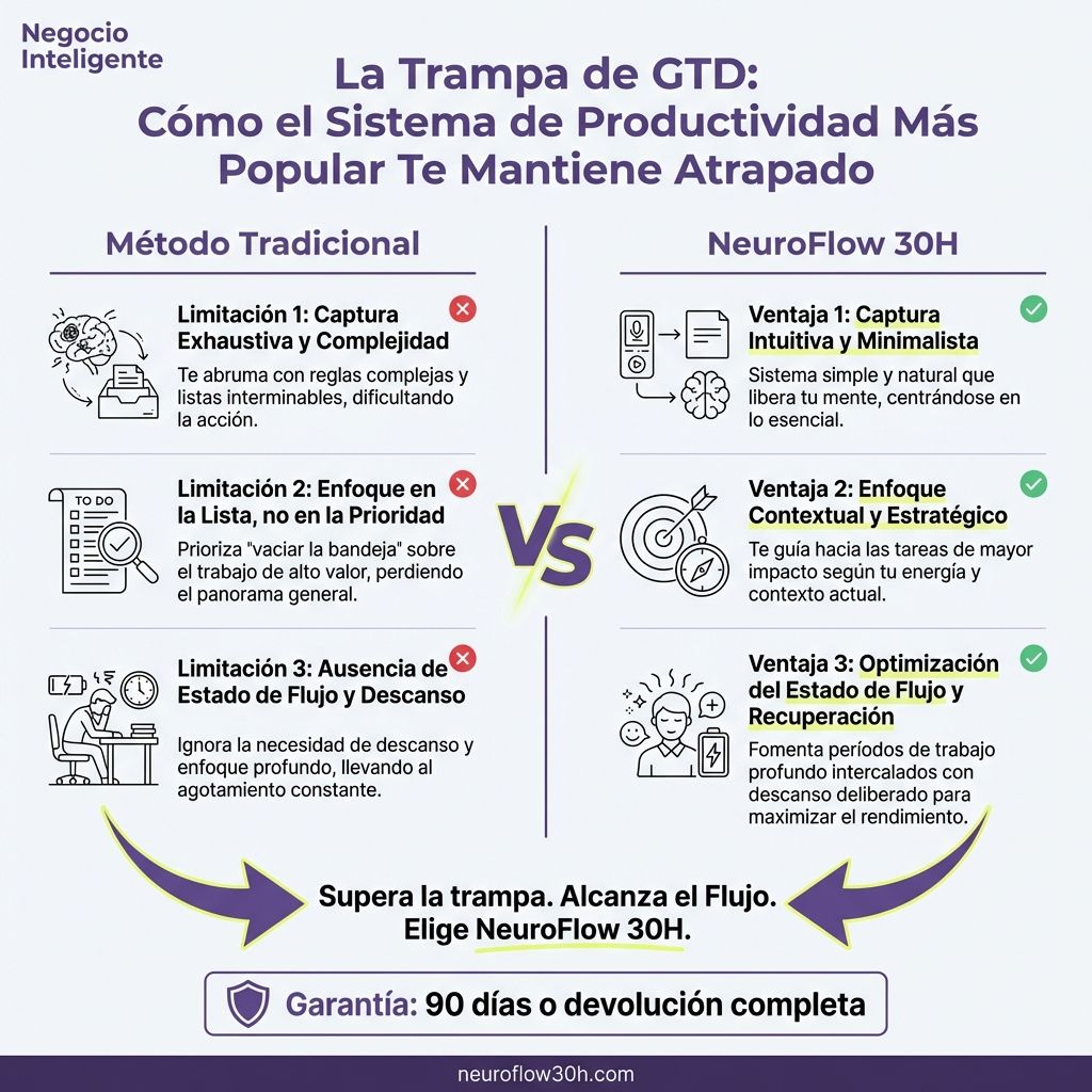 Infografía: GTD para Emprendedores de Servicios: Por Qué Organizar Tareas No Reduce Tus Horas de Trabajo