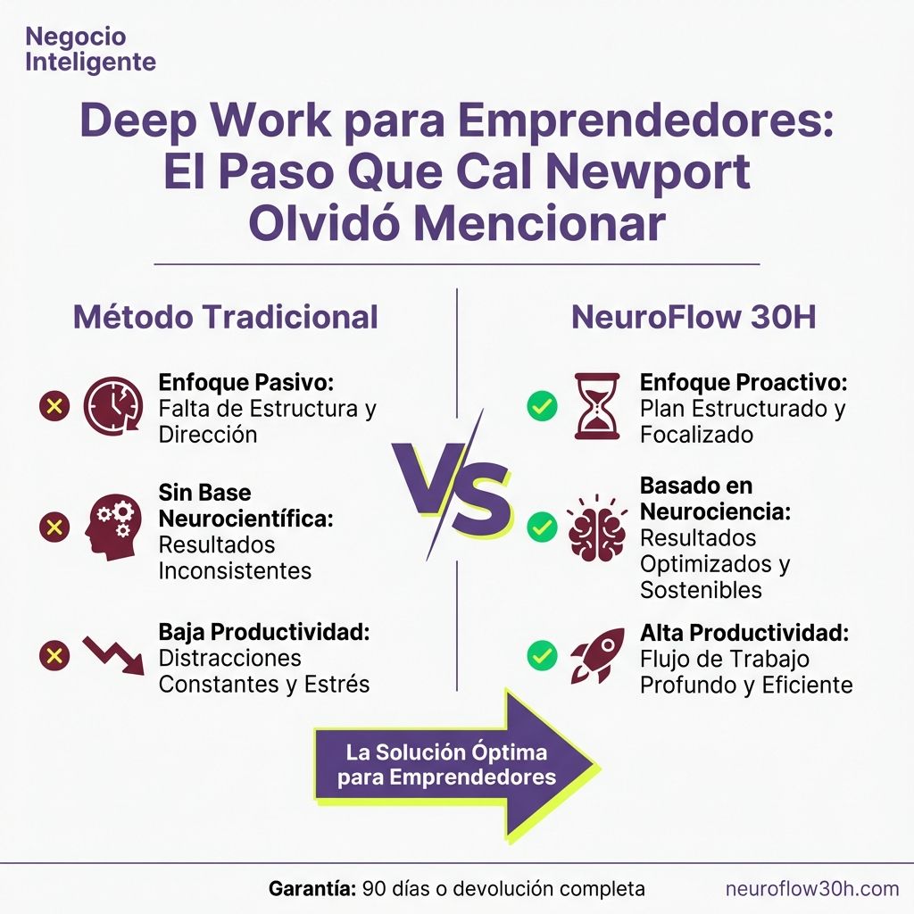 Infografía: Deep Work de Cal Newport para Emprendedores: Por Qué el Trabajo Profundo Es un Lujo Que No Te Puedes Dar