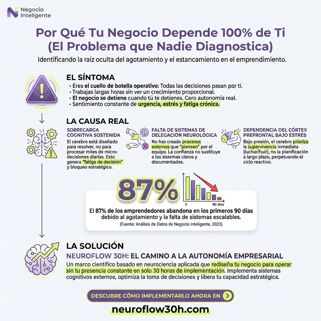 Infografía: Tu Negocio Depende 100% de Ti: Las 4 Causas Estructurales y Cómo Solucionarlo