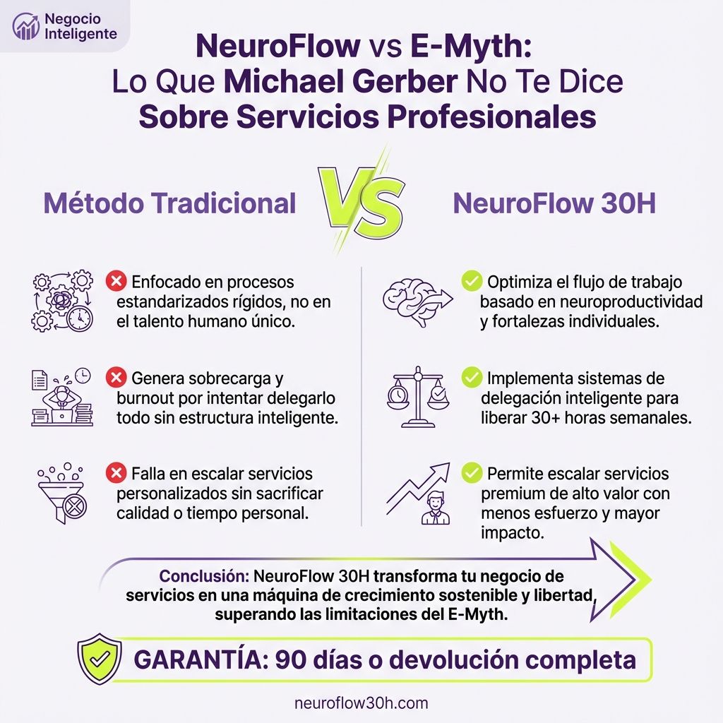 Infografía: NeuroFlow vs E-Myth: Lo Que Michael Gerber No Te Dice Sobre Servicios Profesionales
