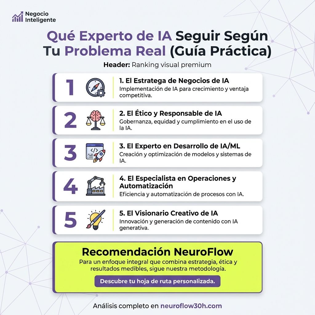 Infografía: Qué Experto de IA Seguir Según Tu Problema Real (Guía Práctica)