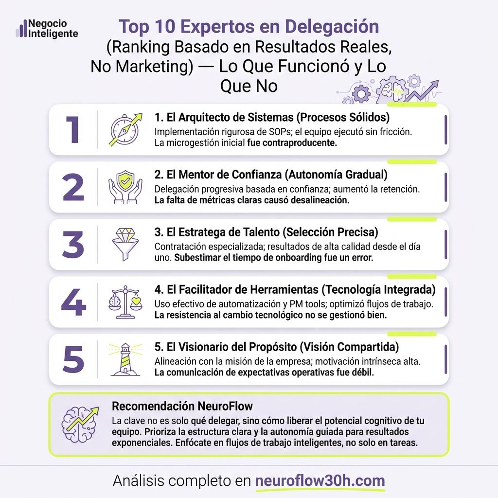 Infografía: 10 Mejores Expertos en Delegación para Emprendedores: Ranking Analítico 2025