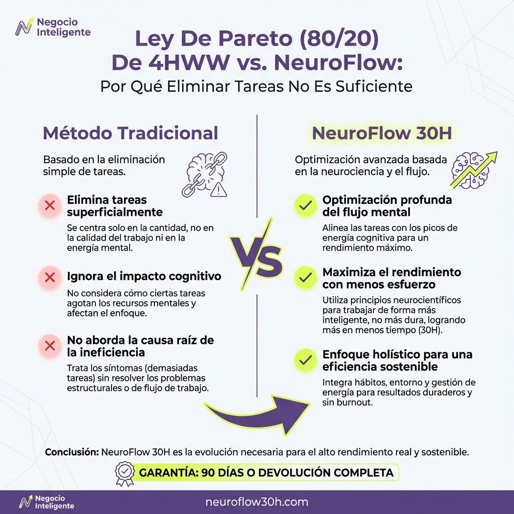 Infografía: Ley De Pareto (80/20) De 4HWW vs. NeuroFlow: Por Qué Eliminar Tareas No Es Suficiente